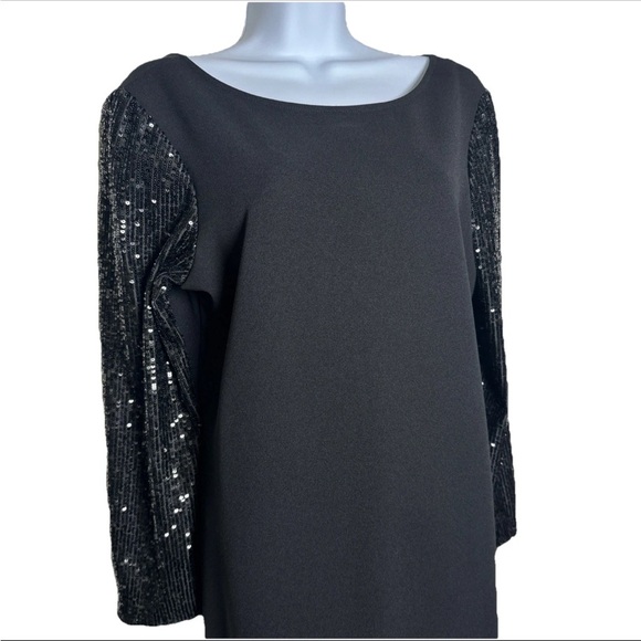 Marina Women’s Black V-Back Pullover Dress Size 12 Sheath Formal Sequins Sleeves - Picture 3 of 10